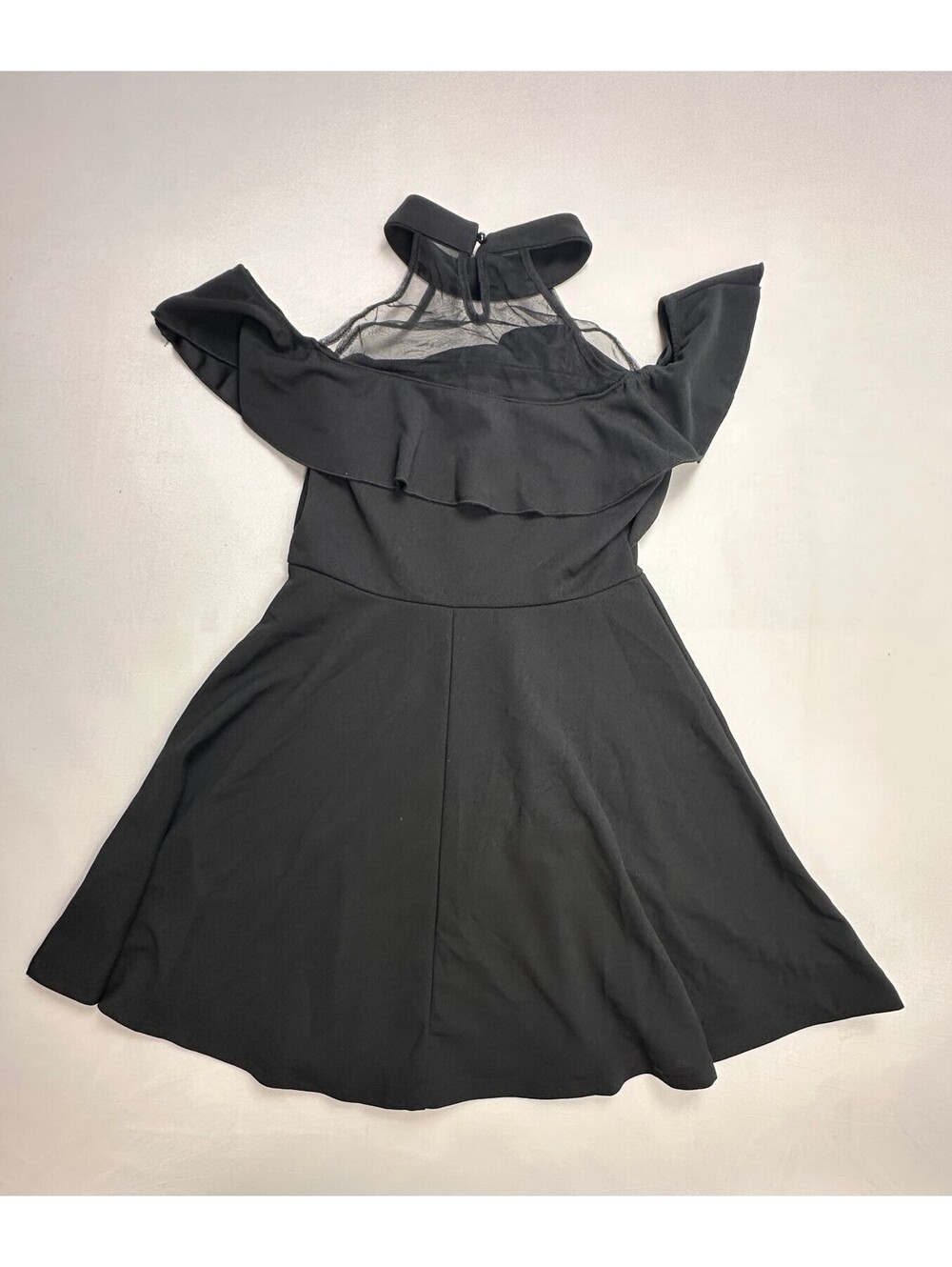 SHEIN Black Ruffle Cold Shoulder Mesh Fit & Flare Dress M